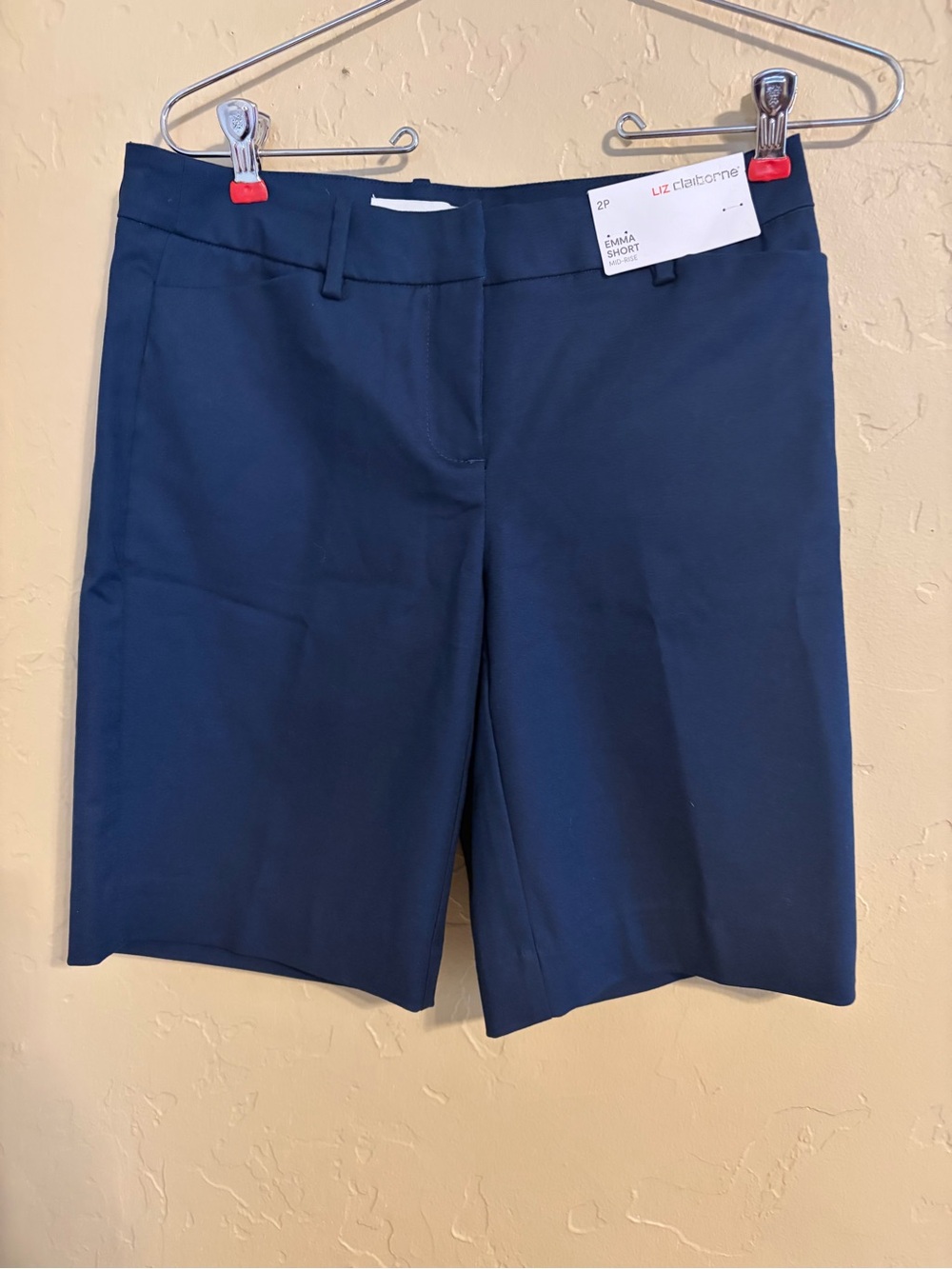 Liz Claiborne Emma mid rise dress shorts navy blue 2P new